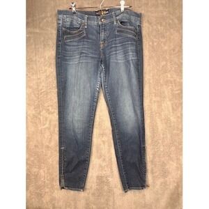 Lucky Brand Charlie Capri Jeans Womens 14/32 Medium Wash Ankle Zip Moto Blue